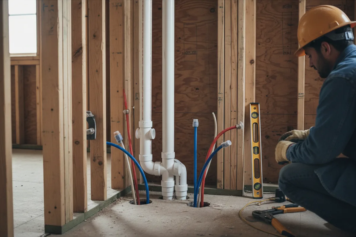 Drain and supply rough-in during Sump Pump Repair in Wolf Lake